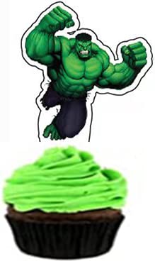 HUA Party Hulk Cake Topper, 48 Pcs, Superhero Birthday Party Supplies Decorations