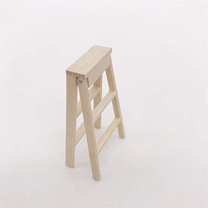 SXFSE Dollhouse Decoration Accessories, 1:12 Dollhouse Miniature Scene Model Folding Wooden Step Ladder
