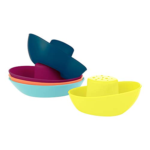 Boon Fleet Toy Boat Baby Bath Toys - Stacking Boat Toy Set for Bath Time Fun - Toddler and Baby Stacking Bathtub Toys With Drain Holes - 5 Count