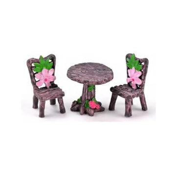 Miniature Furniture Set, Mini Table and Chairs, Wooden Garden Decor for Tiny Houses, Micro Landscape Accessories (C-1)