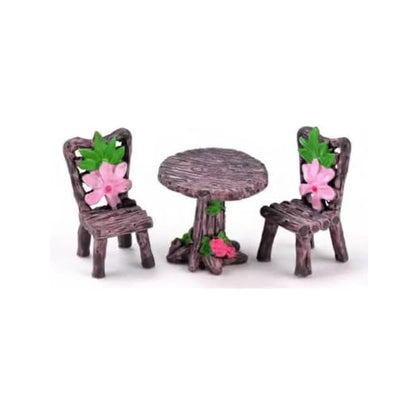 Miniature Furniture Set, Mini Table and Chairs, Wooden Garden Decor for Tiny Houses, Micro Landscape Accessories (C-1)