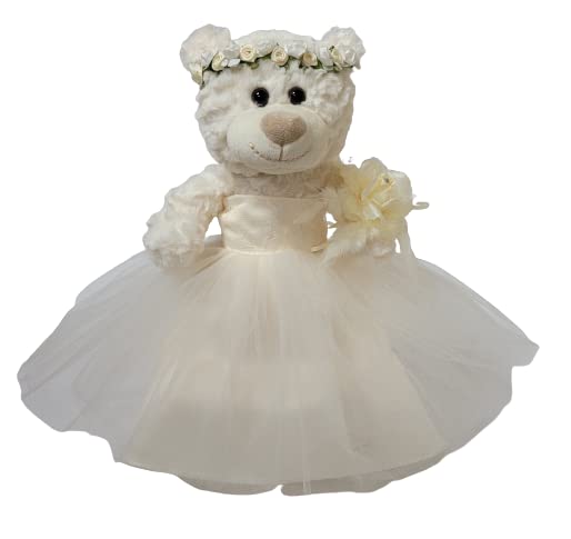 KINNEX COLLECTIONS SINCE 1997 12" Mi Bautizo Teddy Bear with Dress (Centerpiece) ~ B09631B-2 (Ivory)