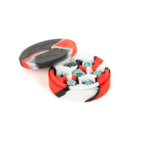 FanRoll Silicone Round Dice Case: Red/Black/White, Role Playing Game Dice Accessories for Dungeons and Dragons