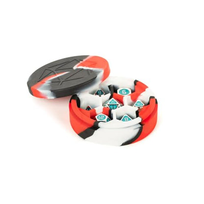 FanRoll Silicone Round Dice Case: Red/Black/White, Role Playing Game Dice Accessories for Dungeons and Dragons