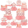 Happy 18th Birthday Rose Gold Table Honeycomb Centerpieces Balloons Theme Decor Table Decorations Table Toppers for Girls Women Sweet Princess 18