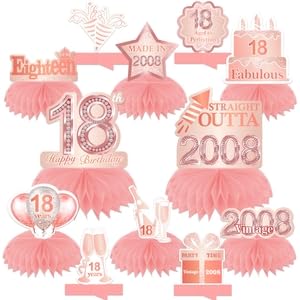 Happy 18th Birthday Rose Gold Table Honeycomb Centerpieces Balloons Theme Decor Table Decorations Table Toppers for Girls Women Sweet Princess 18