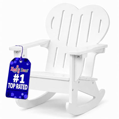 Emily Rose 18" Doll Adirondack Rocking Chair - Pink Wooden Heart-Back Design Furniture with Smooth Rocking Motion - USA Brand - Compatible