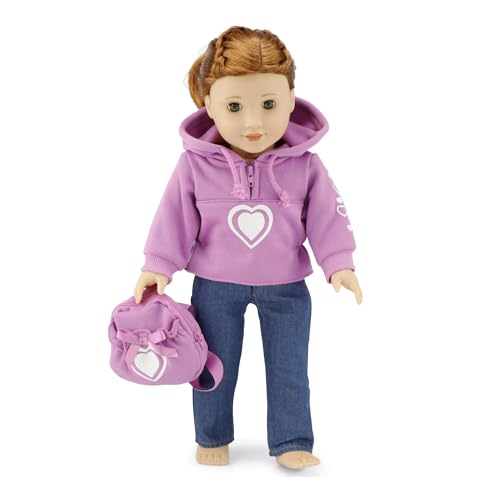 Emily Rose 18-inch Doll Pink Hoodie Outfit - 3-Piece Set with Sweatshirt, Jeans & Matching Backpack - Gift Boxed 18” Doll Clothes - Compatible