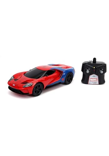 Jada Marvel Spider-Man 2017 Ford GT R/C, 1: 16 Scale with USB Charging, 2.4Ghz & Turbo Boost, Red and Blue