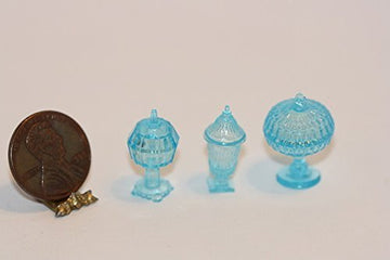 Dollhouse Miniature Chrysnbon Set of 3 Blue Candy Jars