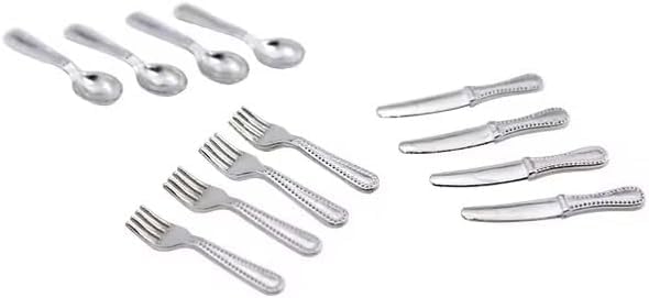 12-Piece Miniature Stainless Steel Cutlery Set, 1/12 Scale, Silver Dollhouse Accessories for Cupcake Decorations, Model Displays, 0.8 Inch Tiny Forks
