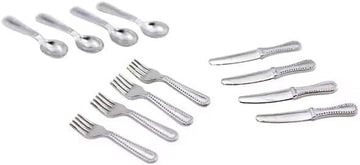 12-Piece 1/12 Scale Silver Miniature Cutlery Set - Stainless Steel Dollhouse Accessories for Cupcake Decorations and Model Displays (0.8" Tiny
