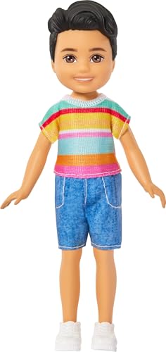 Barbie Club Chelsea Koji 6-Inch Boy Small Doll with Brunette Hair Wearing Removable Striped Shirt, Shorts & Shoes