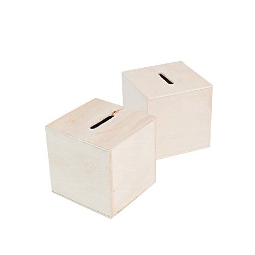 Fun Express DIY Unfinished Wood Block Piggy Bank for Kids Girls - Wooden Savings Box Craft Kit Makes 12 - Cute Coin Bank for Baby Shower Blocks
