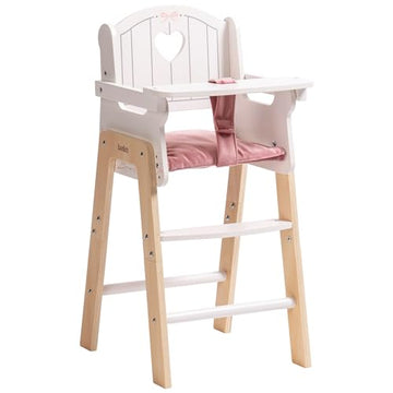 ROBUD Play High Chair, Pretend Play High Chair with Cushion, Movable Table, Wooden Baby Doll Accessories, Fits 18-20 Inch Dolls, White