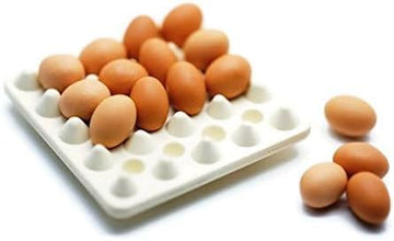 ChangThai Design Very Tiny 1¼" Wide Plastic Carton with ¼ Inch Brown Clay Chicken Eggs - Miniature Tableware Plate Tray Bowl Crockery Cutlery