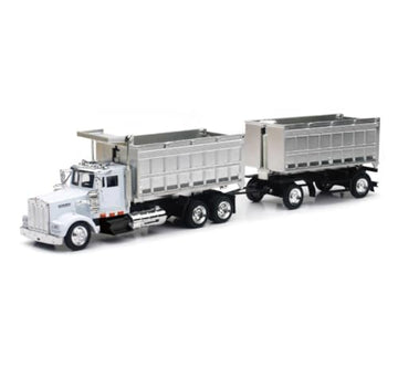 Kenworth W900 Double Dump Truck with Trailer in Red and Chrome, cab is die-cast Metal, Balance is high Impact Plastic,unisex-children
