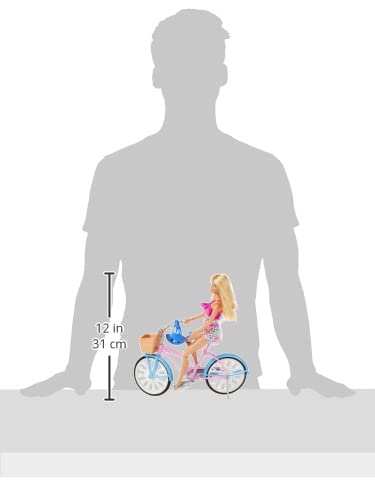 Barbie Doll and Bike Playset with Doll (11.5 in, Blonde), Bicycle with Rolling Wheels & Water Bottle Accessory, Gift for 3 to 7 Year Olds