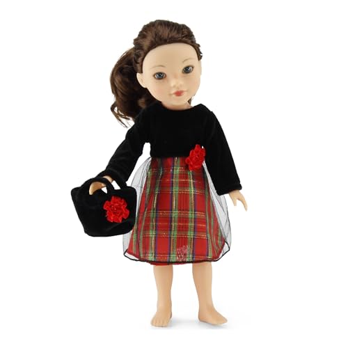 Emily Rose 14-inch Fashion Doll Clothes Fancy Holiday Party Dress with Black Velvet Top - Includes Matching Purse & Hair tie | Doll NOT Included | USA