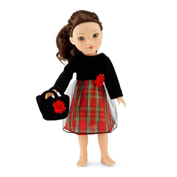 Emily Rose 14-inch Fashion Doll Clothes Fancy Holiday Party Dress with Black Velvet Top - Includes Matching Purse & Hair tie | Doll NOT Included | USA