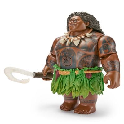Disney Store Official Maui Talking Action Figure with Light-Up Fish Hook, Sculpted Necklace & Leaf Skirt, Poseable Moana Toys for Kids, Features Movie