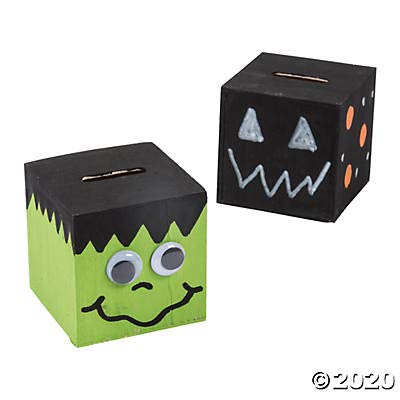 Fun Express DIY Unfinished Wood Block Piggy Bank for Kids Girls - Wooden Savings Box Craft Kit Makes 12 - Cute Coin Bank for Baby Shower Blocks