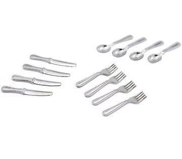 12 Pcs Silver 1/12 Miniature Silverware Knife Fork Spoon 12Pcs Set Dollhouse Decoration Accessories, Miniature Dollhouse mini Knives for Cupcake