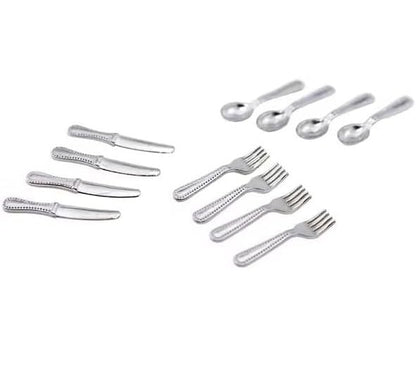 12 Pcs Silver 1/12 Miniature Silverware Knife Fork Spoon 12Pcs Set Dollhouse Decoration Accessories, Miniature Dollhouse mini Knives for Cupcake