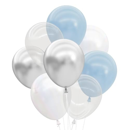 xo, Fetti 25 Blue White Latex Balloons 12" | Coastal Cloud Nine Party Decor