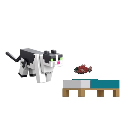 Minecraft 15 Years Jellie Cat Action Figure, Raw Salmon and Bed Included