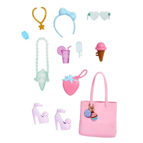 Barbie Accessories, Storytelling Pack for Barbie Dessert Themed Dolls, 11 Sweet Fashion Accessories