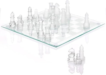 Srenta Fine Glass Chess Set, (9 Inch) Modern Clear Chess Board Set with Solid Clear & Frosted Glass Chess Pieces | Crystal Chess Board Set, Felt