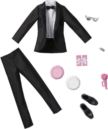Barbie Fashion Pack: Bridal Outfit for Ken Doll with Tuxedo, Shoes, Watch, Gift, Wedding Cake with Tray & Bouquet, Gift for Kids 3 to 8 Years Old