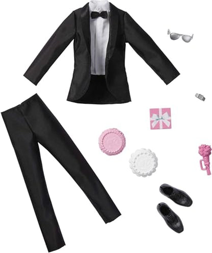 Barbie Fashion Pack: Bridal Outfit for Ken Doll with Tuxedo, Shoes, Watch, Gift, Wedding Cake with Tray & Bouquet, Gift for Kids 3 to 8 Years Old