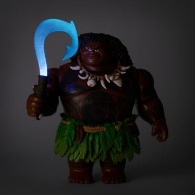 Disney Store Official Maui Talking Action Figure with Light-Up Fish Hook, Sculpted Necklace & Leaf Skirt, Poseable Moana Toys for Kids, Features Movie