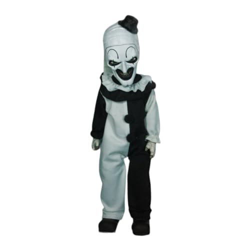 Mezco Terrifier - Living Dead Doll 10.5-Inch Art The Clown Doll with New Head Sculpt, Pom-Pom and Ruffle Detailing Black-and-White Costume, and