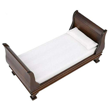 EatingBiting 1:12 Scale Collectible Buildings Miniature Bed Furniture Noble Wooden Single European Style Bed with Bedding and Decorative Pillow