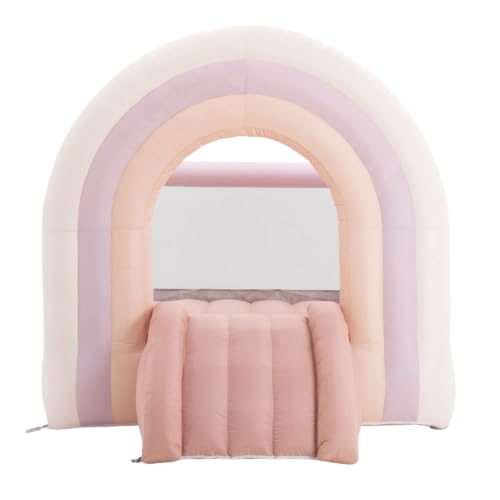 PLAYSMOL Pink Rainbow Inflatable Bounce House with Blower, 8x8 Kids Jumping House for Indoor Outdoor Play, Bouncy Castle, Ages 3-8