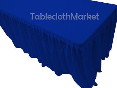 4' Ft. Fitted Tablecloth Single Pleated Polyester Table Skirt Cover W/top Topper Royal Blue