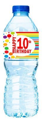CakeSupplyShop Item#010RWB Happy 10th Birthday Rainbow Water Bottle Labels -15ct