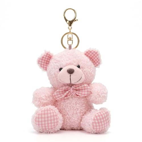 YUKOUQIAN Bear Stuffed Animals Mini Plush Toy Keychain Small Plushies for Kids Girls Boys 4.9 Inch (Keychain Bear Pink)