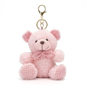 YUKOUQIAN Bear Stuffed Animals Mini Plush Toy Keychain Small Plushies for Kids Girls Boys 4.9 Inch (Keychain Bear Pink)