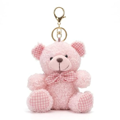 YUKOUQIAN Bear Stuffed Animals Mini Plush Toy Keychain Small Plushies for Kids Girls Boys 4.9 Inch (Keychain Bear Pink)