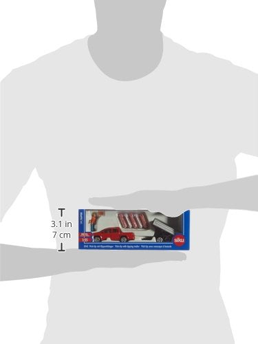SIKU 3543, VW Amarok Pick-Up with Tipping Trailer, 1:55, Metal/Plastic, Red, Incl. Toy Figure and 5 Traffic barriers