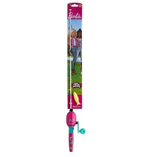 Shakespeare Mattel Barbie Kit 2'6" Spincast Combo for Kid, Gel-Tech Comfort Grip Handle, Safety Hook Keeper, Includes Practice Casting Plug