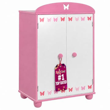 Emily Rose 18 Inch Doll Clothes Storage Closet w/5 Notched Hangers - Pink