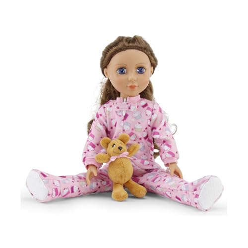 Emily Rose 14 Inch Doll Pink Cupcake Print Pajama Set Gift Boxed | USA Brand 2-Piece Sleeping Outfit with Teddy Bear Companion | Encourages Creative