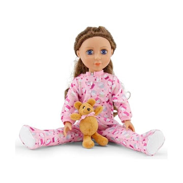 Emily Rose 14 Inch Doll Pink Cupcake Print Pajama Set Gift Boxed | USA Brand 2-Piece Sleeping Outfit with Teddy Bear Companion | Encourages Creative