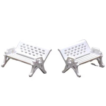 2 Pcs White, Mini Garden Ornaments,Miniature Park Bench Set, Park Street Seats Chairs Kit for Dollhouse Decor, Miniature Bench Fairy Decorations