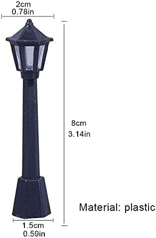 10 Pcs Black Mini Miniature Street Light Model, Railway Train Post Lamps, Black Lamp Outdoor Pathway Lantern Post for Dollhouse Decoration Micro